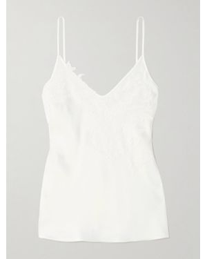 Victoria Beckham Lace-Trimmed Satin-Crepe Camisole - White
