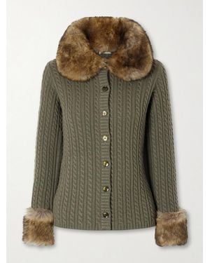 Saint Laurent Shearling-Trimmed Cable-Knit Cashmere Cardigan - Green