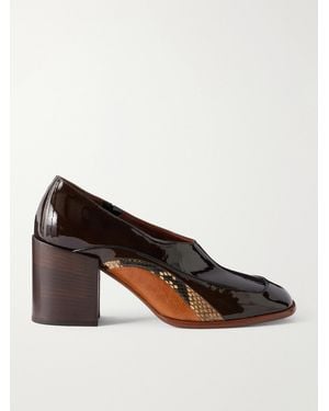 Dries Van Noten Snake-Effect Trimmed Patent-Leather Pumps - Brown