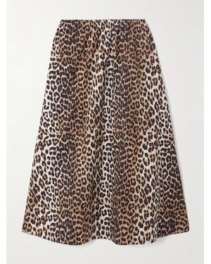 Ganni Leopard-Print Organic Cotton-Poplin Midi Skirt - Multicolour