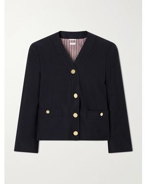 Thom Browne Cropped Virgin Wool-Hopsack Jacket - Blue