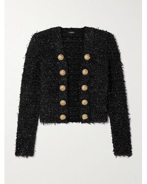 Balmain Button-Embellished Sequined Metallic Bouclé-Tweed Jacket - Black