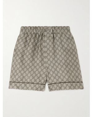 Gucci Gg Supreme Printed Silk-Twill Shorts - Grey