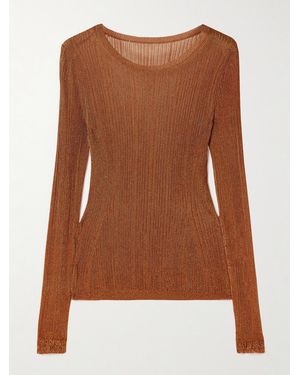 Ulla Johnson Diana Metallic Ribbed Stretch-Knit Top - Brown