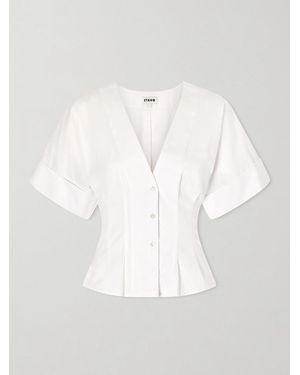 STAUD Elle Pleated Cotton-Blend Poplin Blouse - White