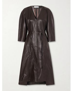 Victoria Beckham Dolman Belted Leather Midi Dress - Black