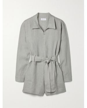 Rivet Utility Net Sustain Trendsetter Belted Linen Playsuit - Grey