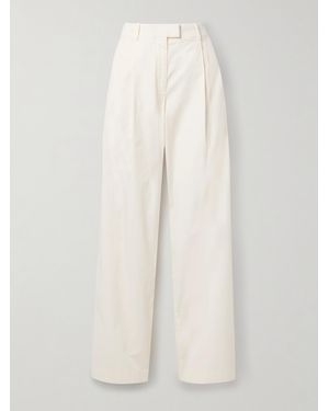 Another Tomorrow Pleated Organic Cotton-Blend Poplin Wide-Leg Pants - White