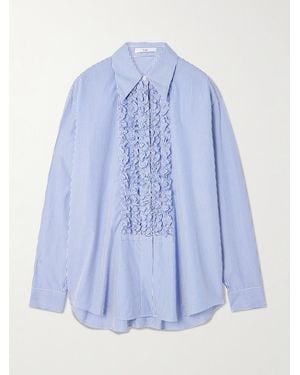 Tibi Ruffled Pinstriped Cotton-Poplin Shirt - Blau