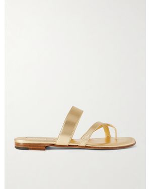 Manolo Blahnik Susa Metallic Leather Sandals - Natural