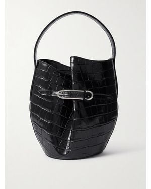 Liffner Buckled Croc-Effect Glossed-Leather Bucket Bag - Black