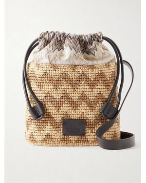 Missoni Small Striped Leather-Trimmed Raffia Bucket Bag - Natural