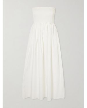Faithfull the Brand Jamie Strapless Shirred Cotton-Poplin Midi Dress - White
