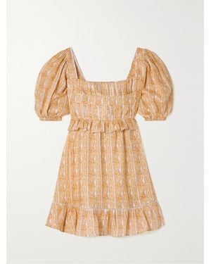 Lug Von Siga Leticia Ruffled Printed Linen Mini Dress - Yellow