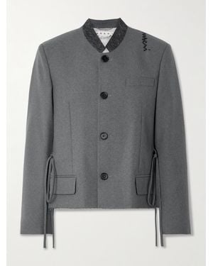 Marni Felt-Trimmed Frayed Embroidered Wool Jacket - Gray