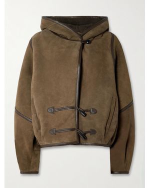 Isabel Marant Amiel Oversized Hooded Leather-Trimmed Shearling Jacket - Green