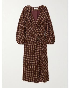 Dries Van Noten Printed Silk Crepe De Chine Wrap-Effect Midi Dress - Brown