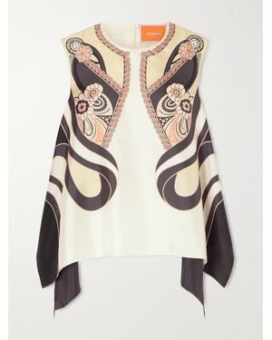 La DoubleJ San Carlo Asymmetric Printed Silk-Twill Blouse - Natural