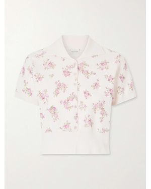 Magda Butrym Floral-Print Cotton Polo Shirt - Natural