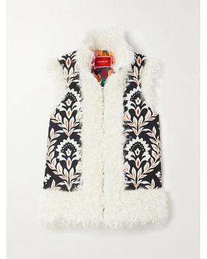La DoubleJ Folk Weste Aus Wattiertem Crêpe Mit Blumenprint Und Besätzen Aus Shearling-Imitat - Weiß