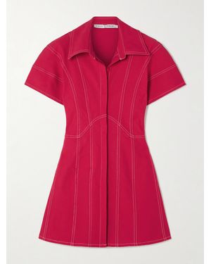 Tolu Coker Paneled Topstitched Denim Mini Shirt Dress - Red