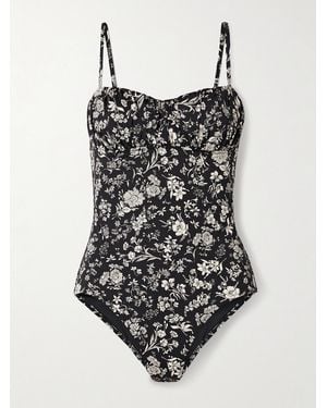 Ulla Johnson Zahara Gathered Floral-Print Underwired Swimsuit - Black