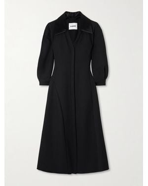 Jil Sander Asymmetrisches Midi-Hemdblusenkleid Aus Woll-Twill Mit Satinbesatz - Schwarz