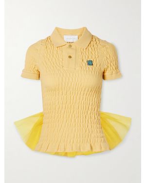 Conner Ives Tulle-Trimmed Shirred Organic Cotton-Piqué Shirt - Yellow