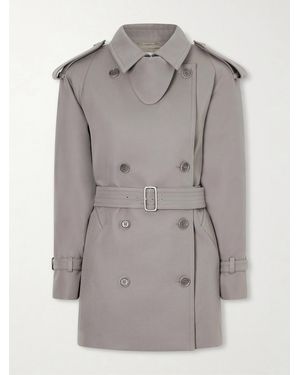 Max Mara Double-Breasted Belted Cotton-Gabardine Cropped Trench Jacket - Grey
