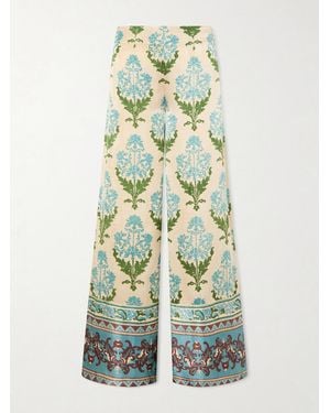 Emporio Sirenuse Stephan Floral-Print Silk-Satin Trousers - Green