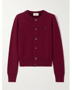 Ami Paris Cardigan Aus Wolle Mit Stickerei - Rot
