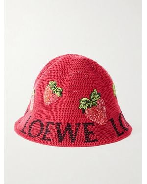 Loewe Paula's Ibiza Strawberry Embellished Cotton Bucket Hat - Red