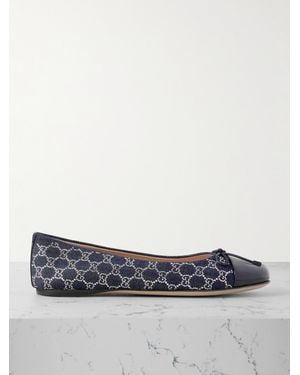 Gucci New Marmont Ballerinas Aus Denim Mit Lederbesätzen Und Kristallen - Weiß
