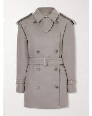 Max Mara Double-Breasted Belted Cotton-Gabardine Cropped Trench Jacket - Grey