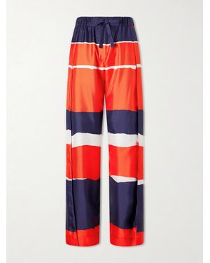 Loewe Printed Silk-Twill Wide-Leg Trousers - Red