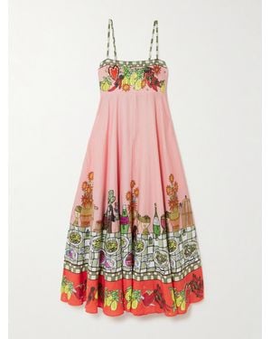 ALÉMAIS Contessa Printed Linen Midi Dress - White