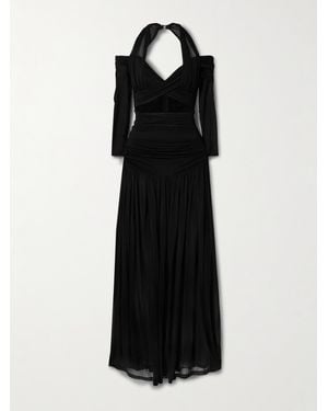 Zimmermann Illuminate Cold-Shoulder Cutout Pleated Chiffon Halterneck Maxi Dress - Black