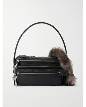 Acne Studios Small Shearling-Trimmed Leather Shoulder Bag - Black
