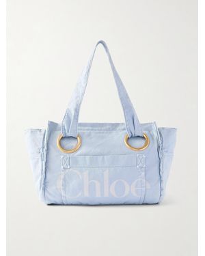 Chloé Plage Printed Cotton-Canvas Tote - Blue