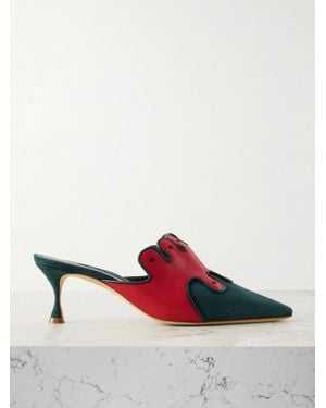 Manolo Blahnik Tapansa 50 Mules Aus Veloursleder Mit Lederbesatz - Rot