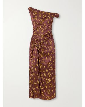Dries Van Noten Floral-Jacquard Knot-Detail Satin Midi Dress - Brown
