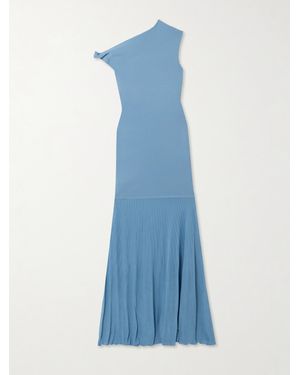 SIR. Twist Off-The-Shoulder Pleated Knitted Maxi Dress - Blue