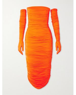 Alex Perry Clarion Strapless Ruched Stretch-Jersey Dress And Gloves Set - Orange