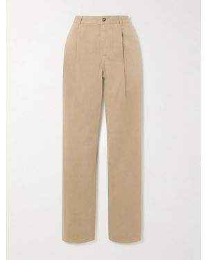 Ralph Lauren Fallon Pleated Brushed Cotton-Twill Straight-Leg Trousers - Natural