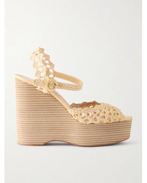 Aquazzura Bossa Nova 130 Crocheted Raffia Platform Sandals - Natural