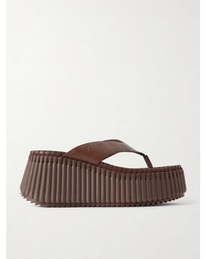 Chloé Nama Leather Platform Thong Sandals - Brown