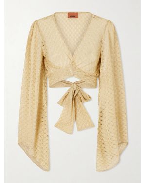 Missoni Cropped Metallic Crochet-Knitted Wrap Top - Natural
