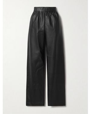 FFORME Murphy Pleated Leather Wide-Leg Pants - Black