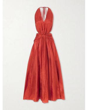Zimmermann Indra Knotted Silk Halterneck Maxi Dress - Red