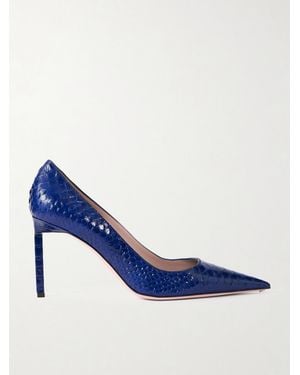Tom Ford Snake-Effect Leather Court Shoes - Blue